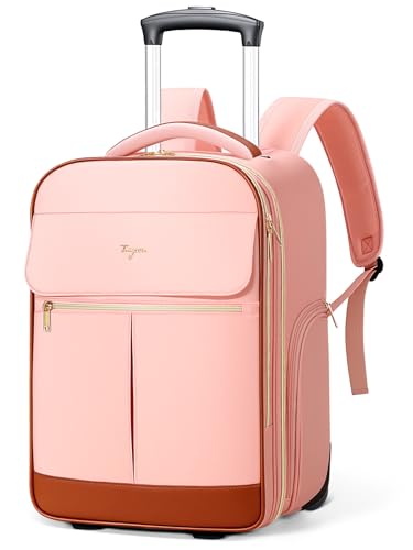 Tonyeee Rolling Backpack for Women, Large Travel Backpack with Wheels Carry on Flight Approved, 15.6 Inch Laptop Wheeled Roller Bag Suitcase for Work Bussiness Weekender (Pink,M Underseat Size)