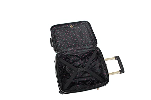 Betsey Johnson Designer Underseat Luggage Collection - 15 Inch Hardside Carry On Suitcase for Women- Lightweight Under Seat Bag with 2-Rolling Wheels (Stripe Floral Hummingbird)