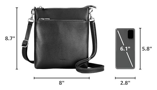 befen Small Black Genuine Leather Crossbody Purses for Women Travel Cross Body Bags with Adjustable Shoulder Strap