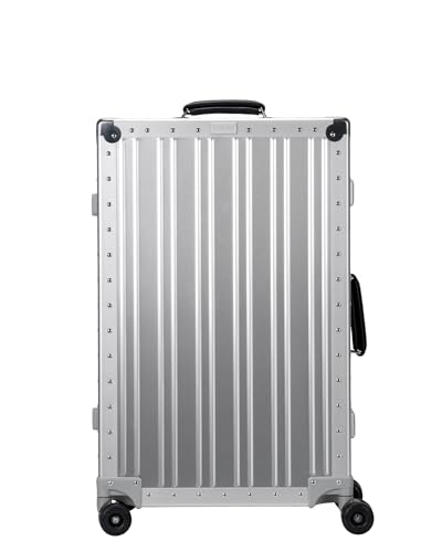 PORTAR Aluminum Checked Luggage, Anodized Aluminum and Leather Handles, Lunar Silver
