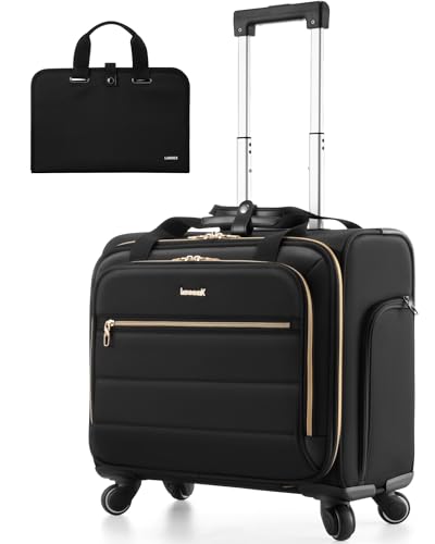 LUGGEX Rolling Laptop Bag with Wheels, 17.3" Soft Sided Laptop Rolling Briefcase with 4 Spinner Wheels - Lightweight Carry On for Business Travel Overnight (UDS-Core, Black, 18 Inch)
