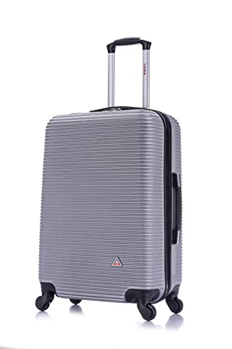 InUSA ROYAL Hardside Spinner Luggage with Ergonomic Handles | Spacious Travel Suitcase with Four Spinner Wheels and Studs | 24 Inch Medium Spinner Luggage | Silver