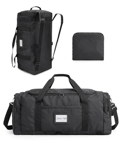 BAGSAMRT 85L Foldable Duffle Bag for Travel, Large Travel Duffel Bag for Men, 4 in 1 Travel Backpack, Carry on Weekender Bag, Black