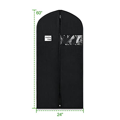 KEEGH Garment Bags for Hanging Clothes 60" (Set of 10) Dress Bags for Gowns Long Dress Bags for Closet Storage with Zipper and Eye-Hole for Folding for Suit Coats Dresses, Black