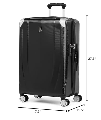 Travelpro Pathways 3 Hardside Expandable Luggage, 8 Spinner Wheels, Lightweight Hard Shell Suitcase, Checked Medium 25 Inch, Black Knight