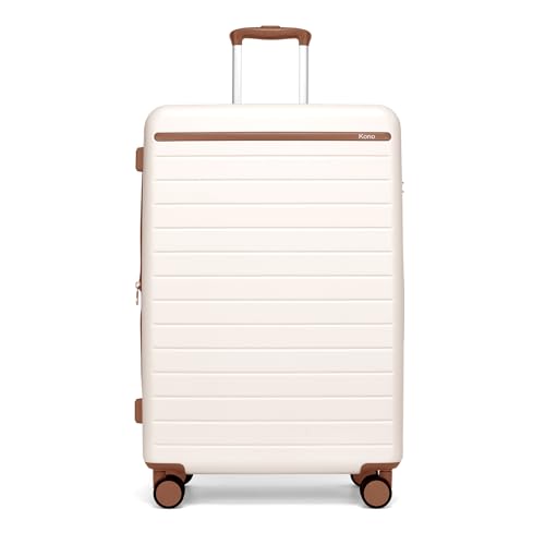 Kono 28 Inch Large Suitcase, Expandable for Long Trips, Impact-Resistant ABS+PC & Silent Wheels, White