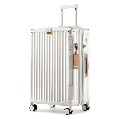 Joyway Carry On Luggage, 24 IN Expandable Suitcase with Smart Cup Holder, Hardside Checked with TSA Lock Spinner Double Wheels, White