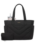 LOVEVOOK Tote Travel Bag for Women, Puffer Work Handbag with Zipper for Teacher Nurse, Quilted Laptop Shoulder Bag Cute for School Gym, Black