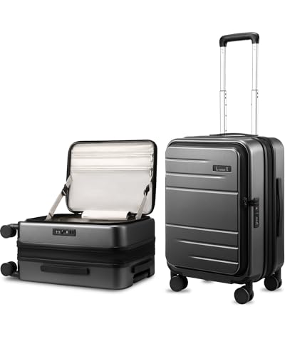 LUGGEX Carry On Luggage Top Opening, Expandable Polycarbonate Hard Shell Suitcase with Wheels (FX-Core, Charcoal Metallic, 20 Inch, 36L-41L)