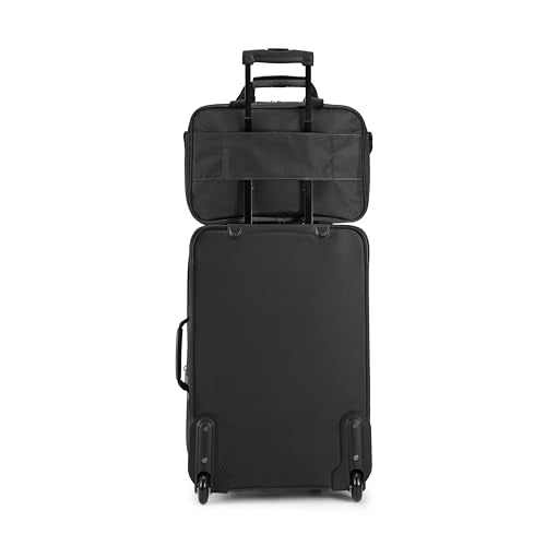 Amazon Basics Softside Luggage Set, 23-Inch Expandable Suitcase with Wheels and 15-Inch Tote, Extra Space (+15%), Front Pockets, Telescopic Handle, Black