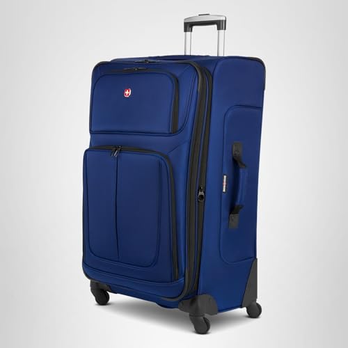 SWISSGEAR Sion Softside Expandable Spinner Luggage Durable Lightweight Travel Suitcase, Blue, Carry-On