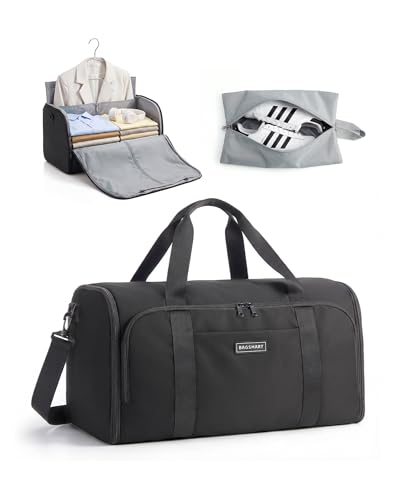 BAGSMART Garment Bag Duffle Bag for Travel Convertible 2 in 1 Suit Bag for Hanging Clothes Carry on Travel Bag with Shoes Bag,Shoulder Strap Weekender for Dresses, Coats, Shirts (Black)