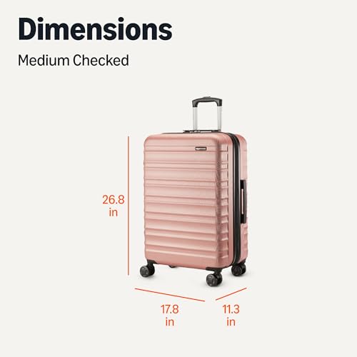 Amazon Basics 26" Hardside Medium Checked Luggage, Expandable Hardshell Suitcase with Telescoping Handle, Scratch-Resistant Surface, Four Multi-directional Wheels, Rose Gold