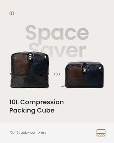 tomtoc 3 Set Packing Cubes for Travel Essentials, Odor-Resistant Compression Expandable Packing Cubes, Lightweight Travel Bag Pouch, Luggage Organizers Accessories for Backpack & Suitcase