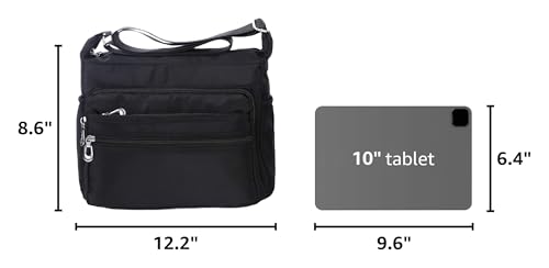 NOTAG Crossbody Bag for Women Waterproof Shoulder Bag Messenger Handbags Casual Nylon Purse Handbag (Large, Black)