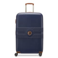 DELSEY PARIS Flanerie SE - Hardside Checked In Luggage 28 Inch - 360° Dual Spinner Wheels - TSA Lock - Lightweight Polycarbonate Travel Suitcase with Vegan Leather, Blue
