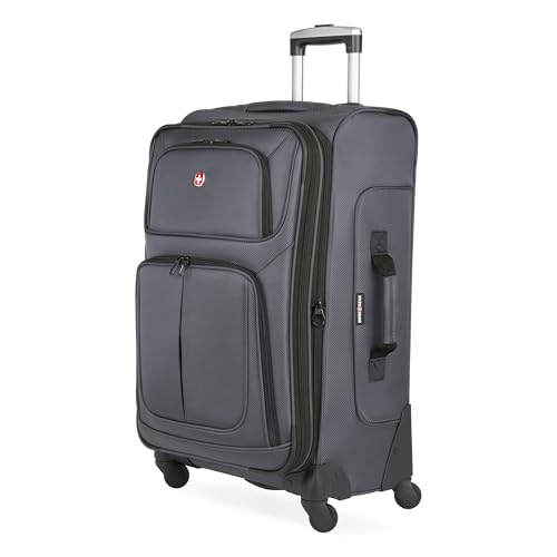 SWISSGEAR Sion Softside Expandable Spinner Luggage Durable Lightweight Travel Suitcase, Dark Grey, Checked-Medium