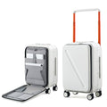 MILADA Wide Handle Carry On Luggage with Front Pocket Hardshell 20 Inch Front Opening Luggage with Spinner Wheels TSA Lock Aluminium Suitcase Airline Approved Carry-On Travel Luggage, White