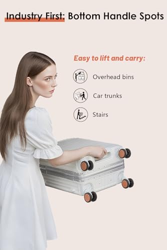 HotWay 20 Inch Carry On Luggage with Leather Handle, PC Zipperless Suitcase with Spinner Wheels and TSA Locks, 22x14x9 Airline Approved Luggage for Travel, Grey