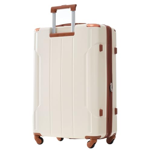 Merax 28 Inch Checked-Large Luggage with Wheels Aluminum Alloy Corner Hard Shell Suitcase TSA Luggage Suitcases for Travel Woman Men(White Brown)