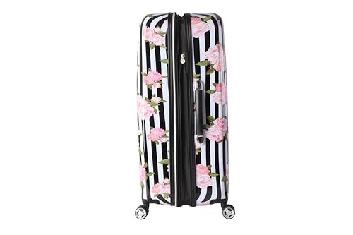 Betsey Johnson Designer Luggage Collection - Expandable 3 Piece Hardside Lightweight Spinner Suitcase Set (Stripe Roses)