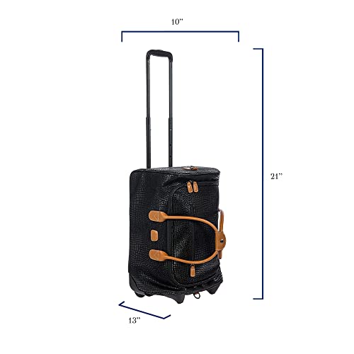 Bric’s My Safari Rolling Duffel Bag – Luxury Water-Resistant Coated PVC Travel Bag with Wheels, Leather Trim, TSA Lock, Carry-On Luggage - 21 Inch, Black