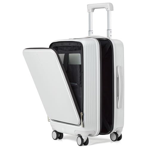 Hanke Carry On Luggage with Wheels, 20 Inch Hard Shell Suitcases TSA Approved Travel Luggage Carry-On Hard Case Luggage,Smoke White
