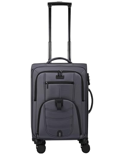 LOVEVOOK Carry On Luggage Airline Approved, Suitcases with Spinner Wheels, Softside Carry-on Luggage with TSA Lock for Men Women Business Trip, Lightweight Large Capacity Luggage for Travel, Grey