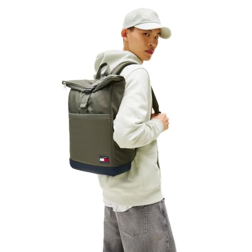 Tommy Jeans Mens Essential Daily Rolltop Backpack, Pewter Green