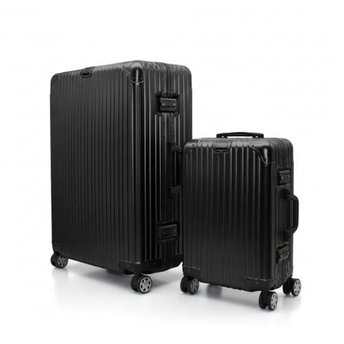 Gabbiano All-Aluminum Luggage Set, 2-Piece Zipperless Suitcase (20” Carry-On + 30” Large) – Aluminum-Magnesium Hardside Spinner with TSA Latch Locks, 22x14x9 (Black, 2-Piece Set)