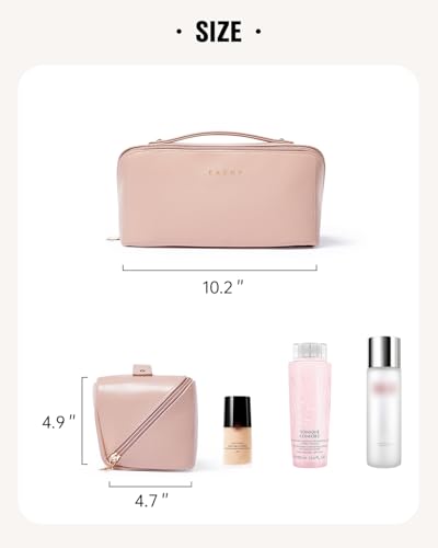 EACHY Travel Makeup Bag, Large Capacity Cosmetic Bags for Women, Waterproof Portable Open Flat Toiletry Bag Make up Bag with Divider and Handle, Gifts for Women (Pink, Large)