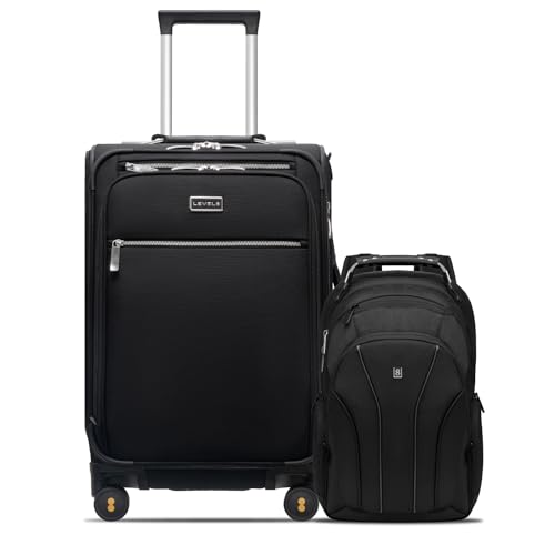 LEVEL8 Carry On Luggage with Compartment, 20 Inch Softside Expandable Travel Rolling Suitcase with 15.6" Laptop Backpack
