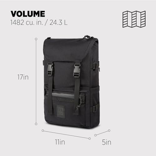 Topo Designs Rover Pack Tech - Work Business Travel Backpack, Integrated Organization, 2 Laptop Tablet Pockets, Comfortable Cushioned Support, Durable 1000D Fabric (Black/Black)