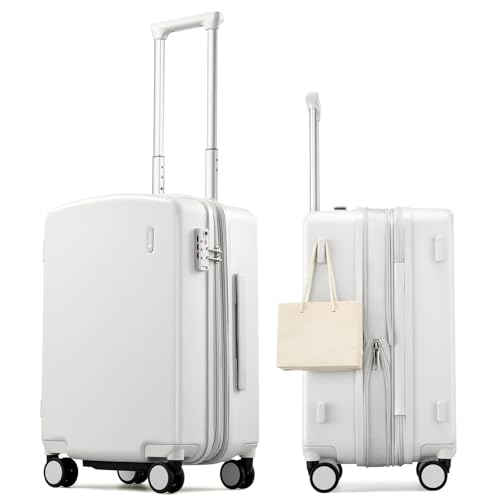 Hanke 20 Inch Expandable Carry On Luggage, 22x14x9 Airline Approved, TSA Lock Hard Shell Lightweight Suitcase for Men Women (Smoke White)
