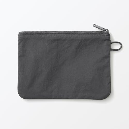 MUJI Wrinkled Nylon Flat Pouch - Medium For Frequent Travelers Dark Gray