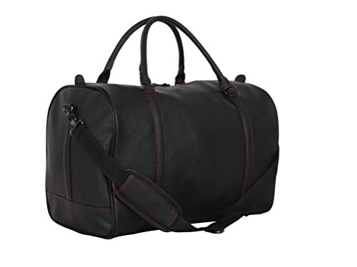 Pathfinder 20'' Leather Messenger Laptop Briefcase Shoulder Satchel Bag (20in, Black/Red)
