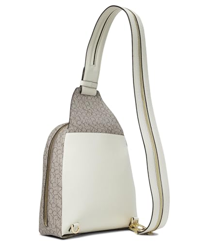 Calvin Klein, Womens, Mia Signature Backpack, Almond/Taupe/White, Medium