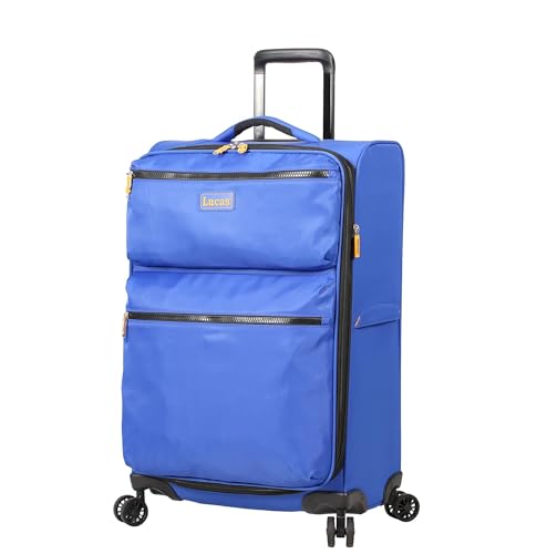LUCAS Designer Luggage Collection - Expandable 24 Inch Softside Bag - Durable Mid-sized Ultra Lightweight Checked Suitcase with 8-Rolling Spinner Wheels (Royal Blue)