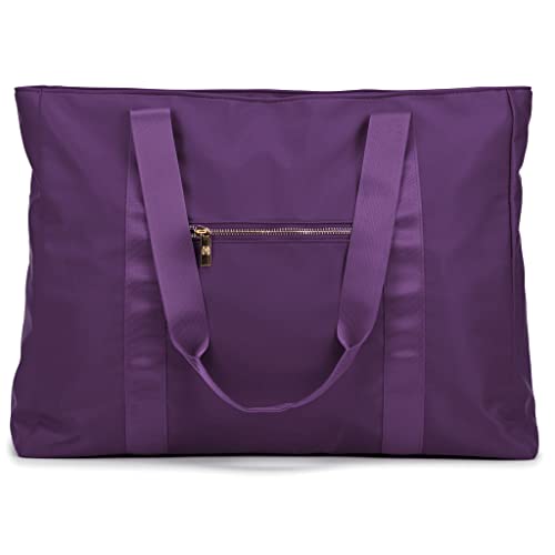 Badgley Mischka Nylon Weekender Duffel Bag | Lightweight Packable Travel Bag | Purple