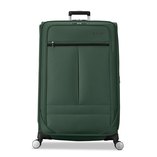 Samsonite Soft-Sided 29-Inch Lightweight Large Checked Expandable Element Suitcase: Durable, 360° Spinner Wheels, Adjustable Telescopic Handle, 2 Front & 1 Side Pocket- Deep Green