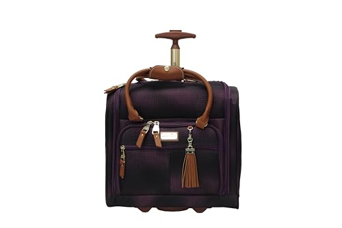 Steve Madden Designer 15 Inch Carry on Suitcase- Small Weekender Overnight Business Travel Luggage- Lightweight 2- Rolling Spinner Wheels Under Seat Bag for Women (Shadow Purple)