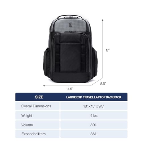 Travelpro Altitude Large Expandable Travel Laptop Backpack 30-36L, 16 Inch Laptop, Water Resistant, Work, Business, Men and Women, Aviator Navy