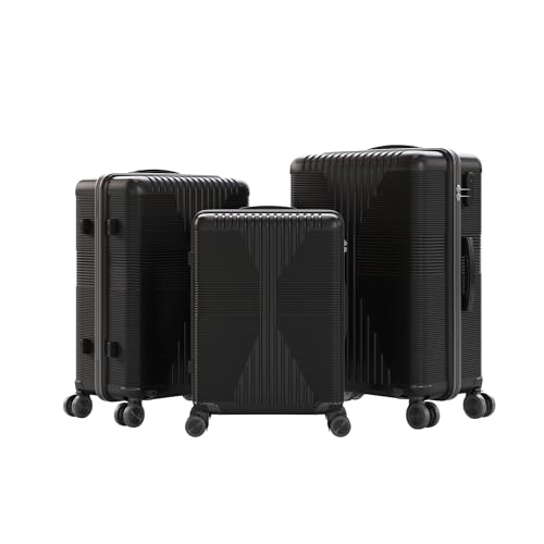 Karl home Luggage Sets 3 Piece, PP Hard Case Suitcase Set with Built-in Lock Spinner Wheels, Lightweight Durable Carry on Luggage for Business Travel - Black (20"/24"/28")
