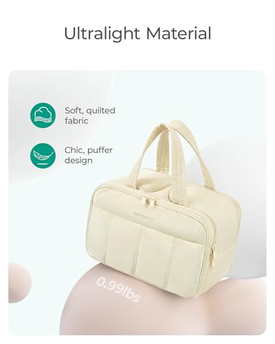 BAGSMART Travel Toiletry Bag, Puffy Large Toiletry Bag for Women, Lightweight Cosmetic Makeup Bag Organizer with Handle for Traveling, Accessories, Essentials, Toiletries (Black Purple)
