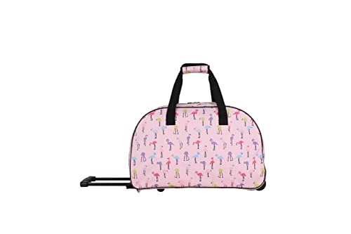 Betsey Johnson Designer Carry On Luggage Collection - Lightweight Pattern 22 Inch Duffel Bag- Weekender Overnight Business Travel Suitcase with 2- Rolling Wheels (Colorful Flamingo)