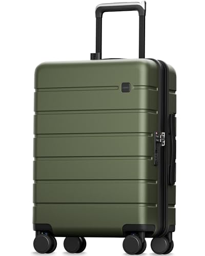 LUGGEX Carry On Luggage 22x14x9 Airline Approved,HUP3 Accelerate Access with DiHook, Handy Pouch, 20 inch Expandable Hard Shell Suitcases with Spinner Wheels (EX-Enhance,Olive Green,20 Inch,37L-41L)