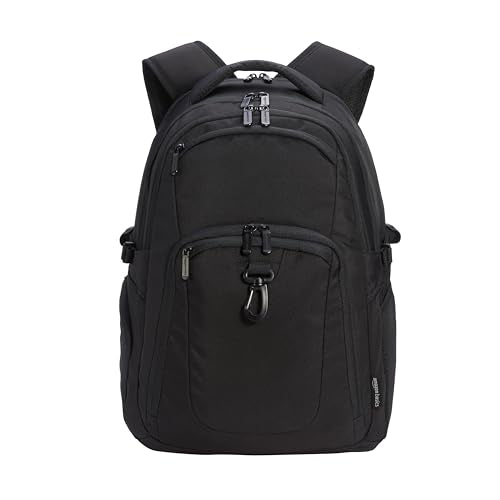 Amazon Basics Travel Laptop Backpack with Multiple Pockets and Compartments for 17 in / 43.1 cm Laptop, Water Resistant, Spacious with Padded Shoulder Straps, Black