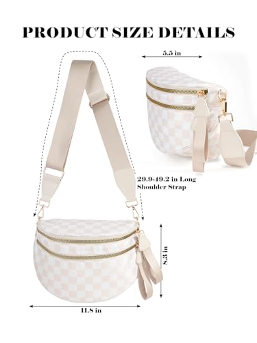 Black and White Checkered Crossbody Bum Bag for Women,Spacious Checkered Purse Fanny Packs Belt Bag Sling Bag with Shoulder Strap (Beige Checkered)