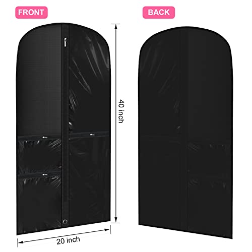Woanger 6 Pcs Garment Bags for Dance Costumes Clear PVC with Zippers Garment Bag with Pockets Dance Costume Organizer Carrier for Storage Cover for Adult(Black,20'' X 40'')
