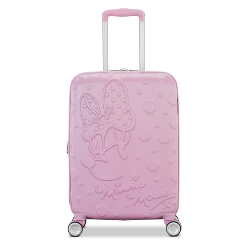 American Tourister Minnie Mouse Carry-On Luggage - Airline Approved, Durable Hardshell with RightHeight Adjustable Handle - Expands 1.5in - Roll Confidentially with Dual 360 Spinner Wheels